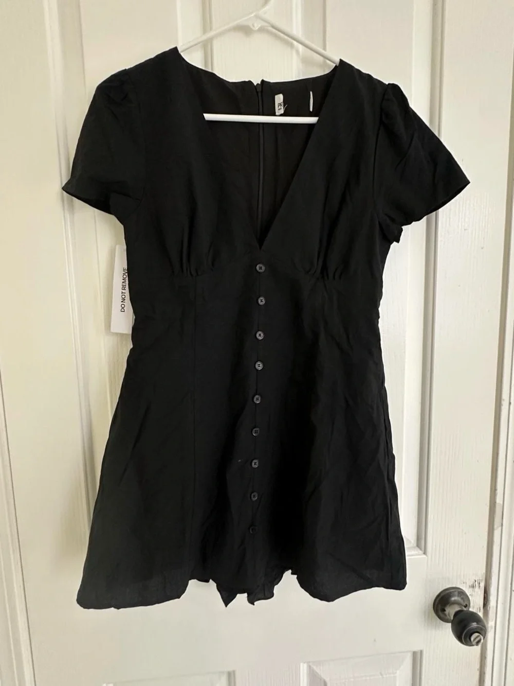 Princess House Black Mini Dress with V-Neck and Button Front